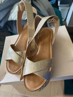 Chinese Laundry Gold Metallic Crisscross Wedge Sandals